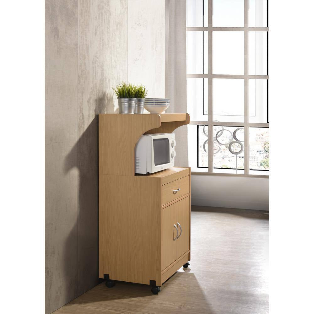 Beech Microwave Cart with Storage