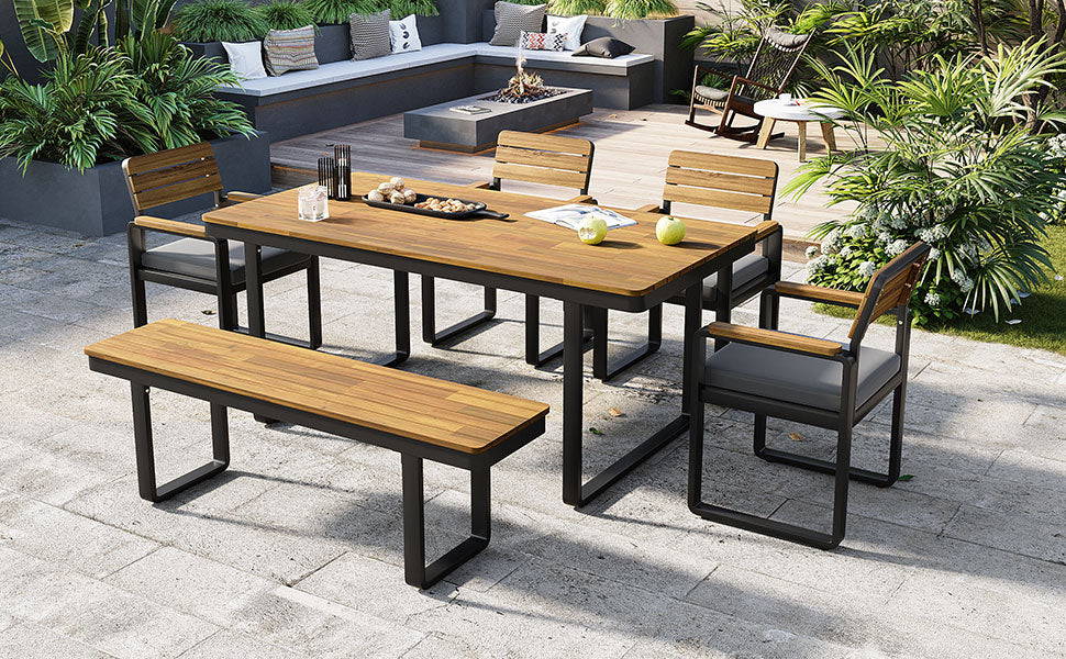 6-Piece Outdoor Dining Set, Acacia Wood, 1 Table with 4
