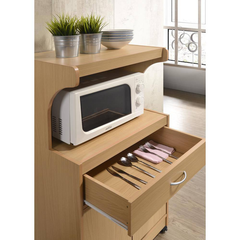 Beech Microwave Cart with Storage