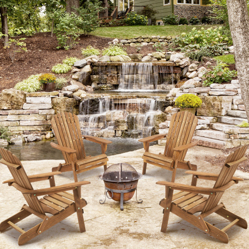 Wooden Outdoor Folding Adirondack Chair 2 Piece Set of Wooden Lounge Patio Chairs
