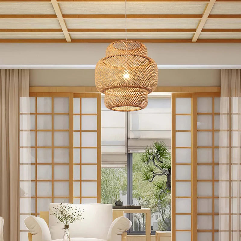 Modern Bamboo Hand Woven Bamboo Art Chandelier Dining Rroom