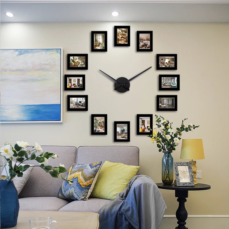 Creative Black Photo Frame Wall Clock DIY Album Clock