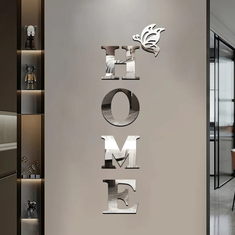 3D Mirror Wall Sticker 'HOME' Logo Entrance Decorative