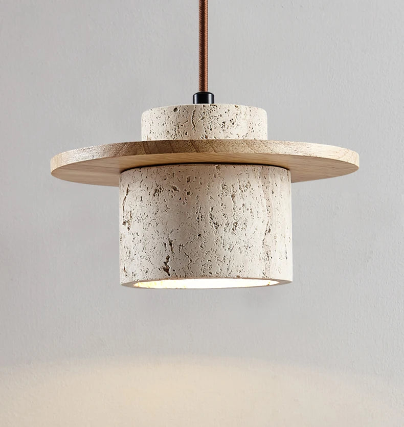 Stone Pendant Light with round Wood Bedside Lamp Restaurant