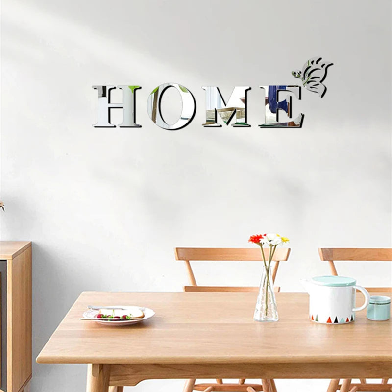 3D Mirror Wall Sticker 'HOME' Logo Entrance Decorative