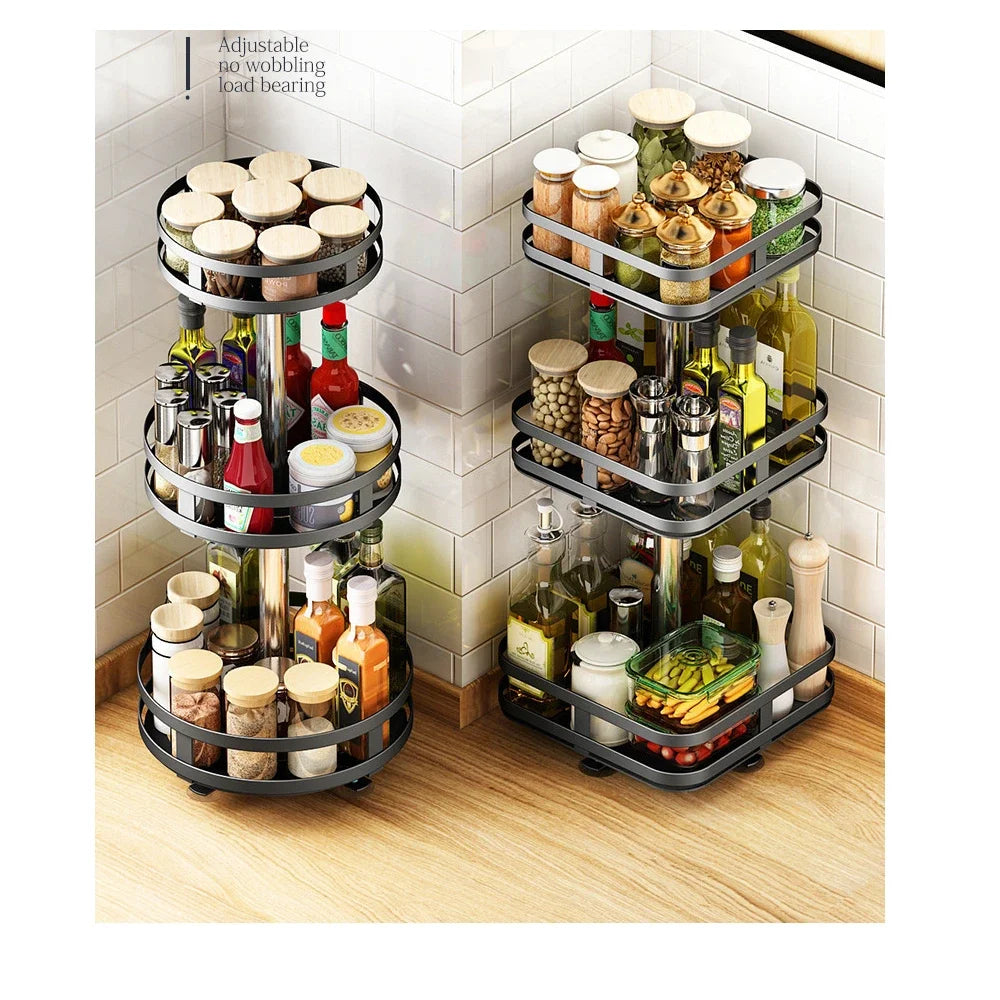 360°Rotation Spice Rack Organizer Jar Cans Non-Skid Storage