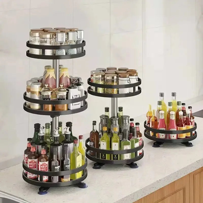 360°Rotation Spice Rack Organizer Jar Cans Non-Skid Storage