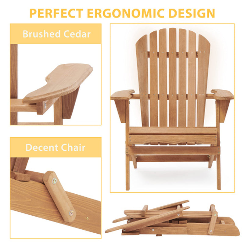 Wooden Outdoor Folding Adirondack Chair 2 Piece Set of Wooden Lounge Patio Chairs