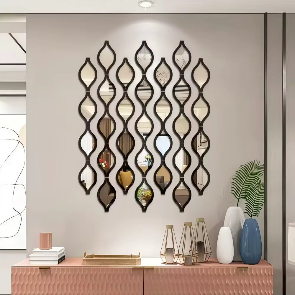 6/12Pcs Gold Teardrop Wall Mirror Kit Decorative Art Mirror for Home Bathroom Bedroom Living Room Hallway
