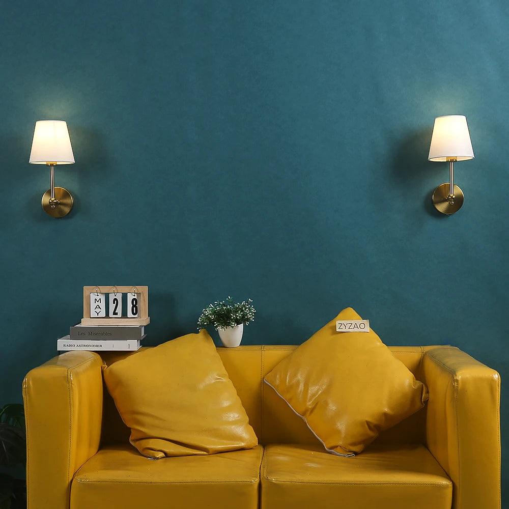 American Retro Wall Lamp Bedroom Bedside Lamp Bathroom Mirror Lamp Luster Luxury Sconce Fabric Lampshade TV Wall Lights Fixtures