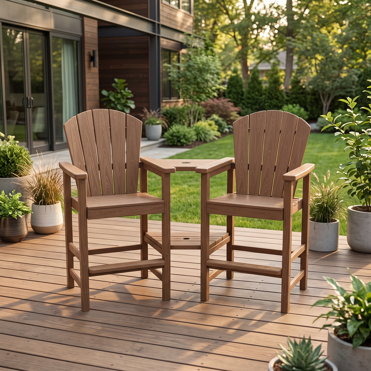 Tall Adirondack Chairs Set of 2, HDPE Bar Height Outdoor in a modern home