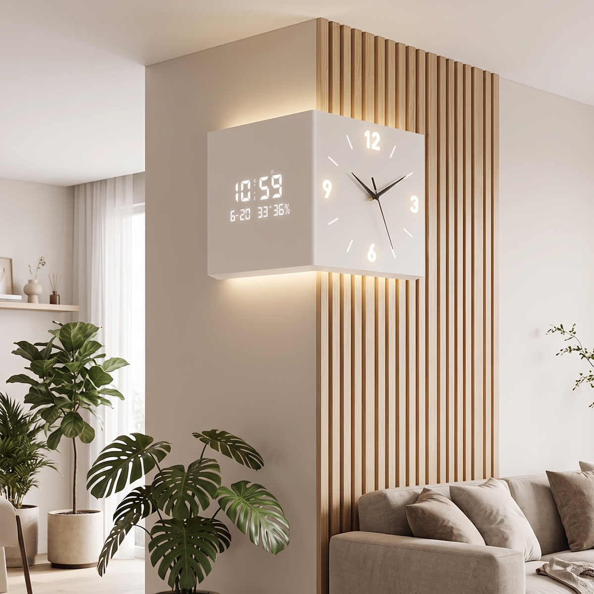 Double-Sided Corner Clock Modern Minimalist Calendar in a modern home