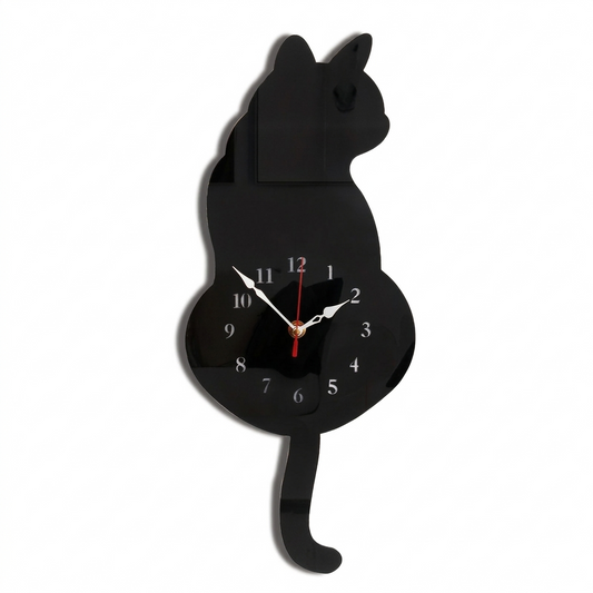 Black Cat Pendulum Clock on a white background