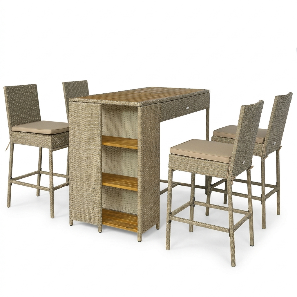 Wicker & Acacia Bar Set on a white background