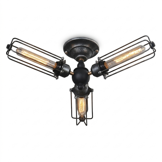 Industrial Cage Flush Mount on a white background
