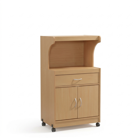 Rolling Microwave Cart – Beech on a white background