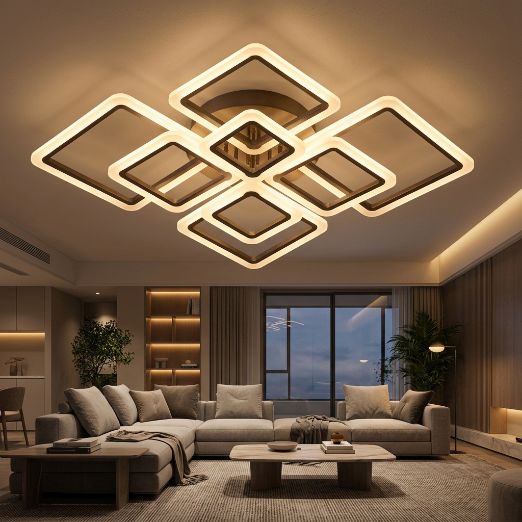 Grid LED ceiling light in a modern living room