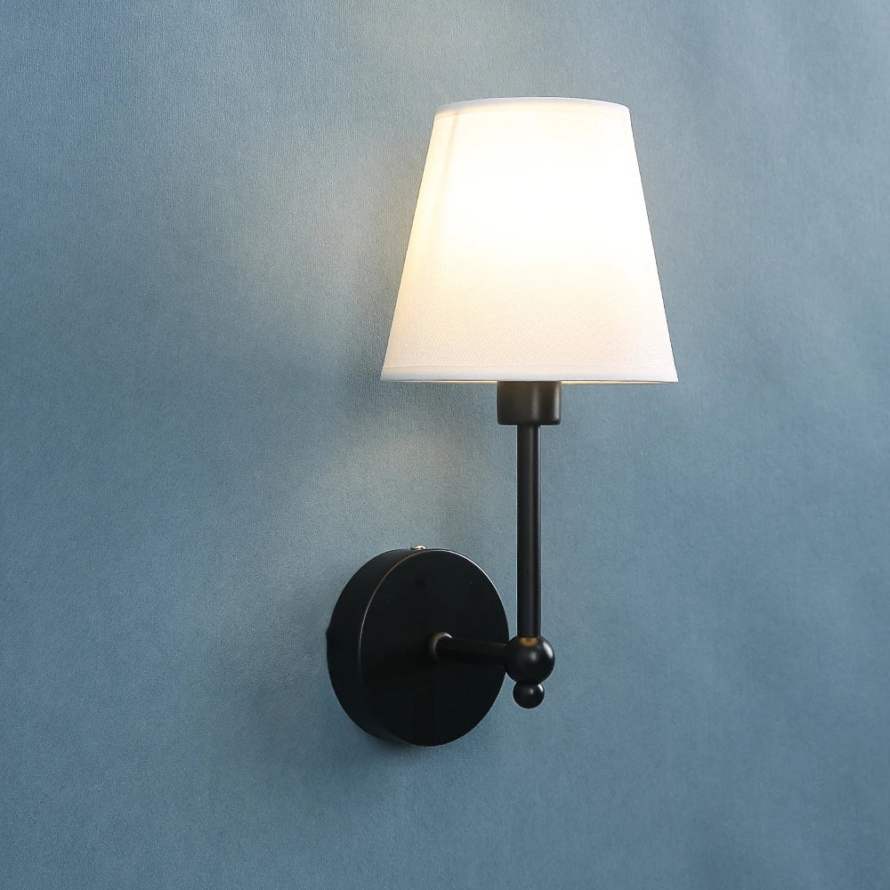American Retro Wall Lamp Bedroom Bedside Lamp Bathroom Mirror Lamp Luster Luxury Sconce Fabric Lampshade TV Wall Lights Fixtures