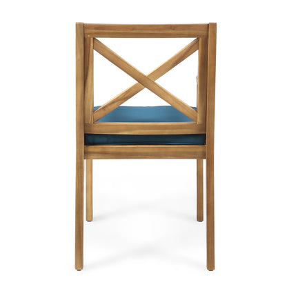 PERLA DINING CHAIR,2PCS with 2 Blue Cushions,For Backyard,