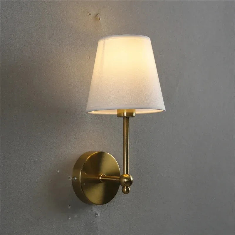 American Retro Wall Lamp Bedroom Bedside Lamp Bathroom Mirror Lamp Luster Luxury Sconce Fabric Lampshade TV Wall Lights Fixtures