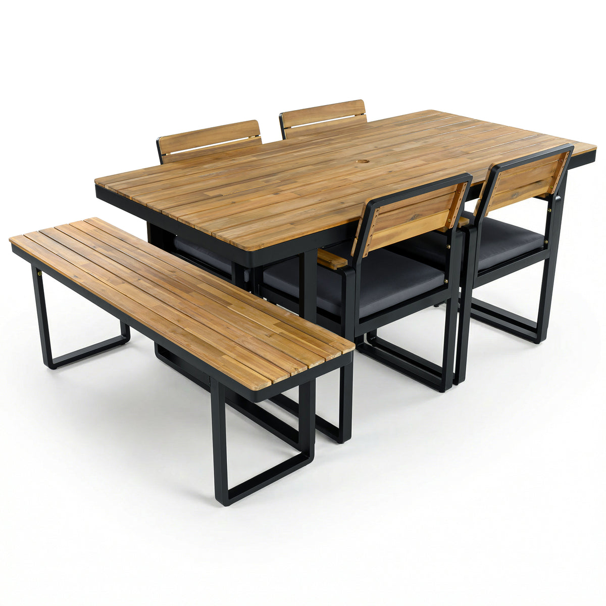 6-Piece Outdoor Dining Set, Acacia Wood, 1 Table with 4