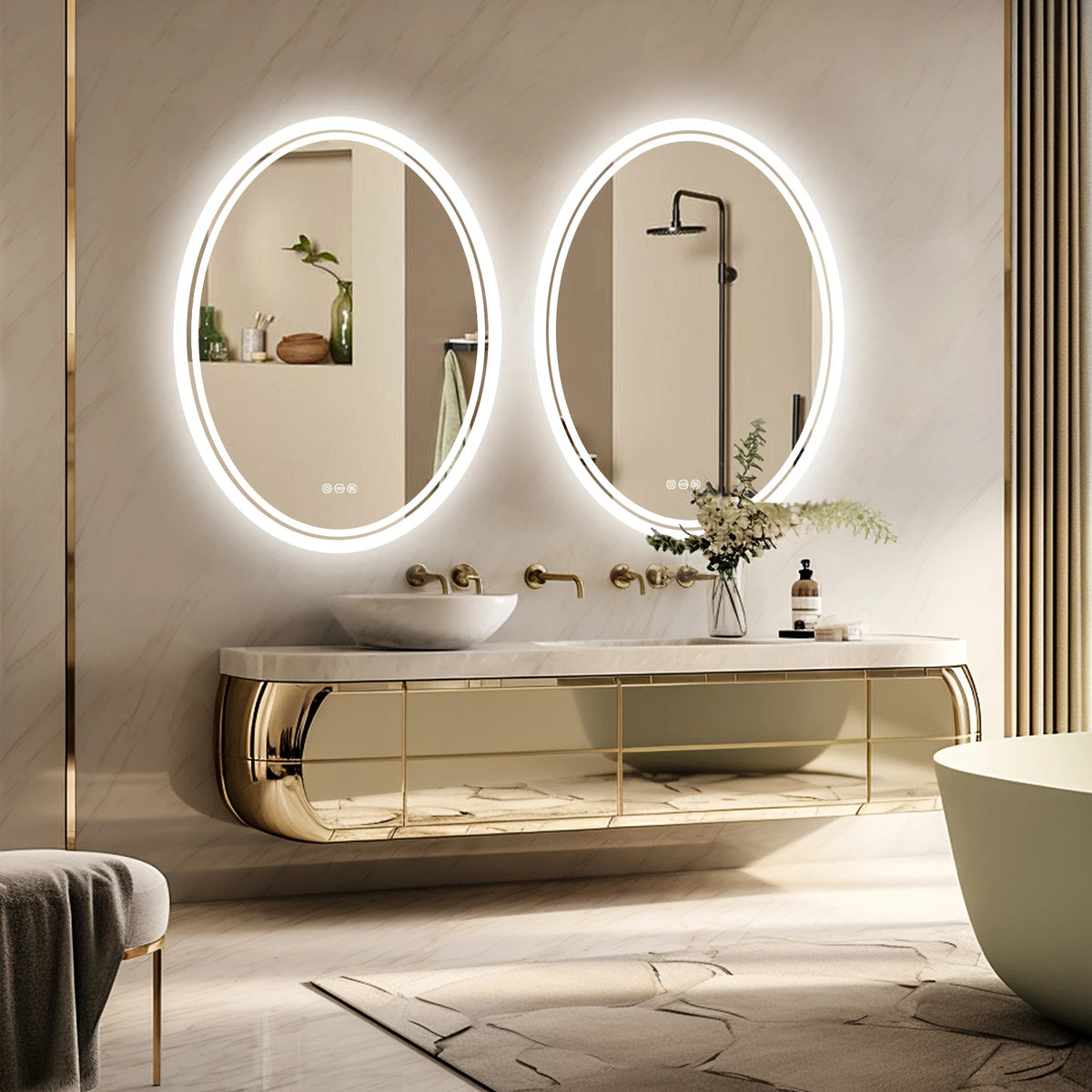 LED Bathroom Mirror Backlit round Vanity Mirror with Lights Wall Mounted Anti-Fog Lighted Bathroom Mirror Dimmable Makeup Mirror