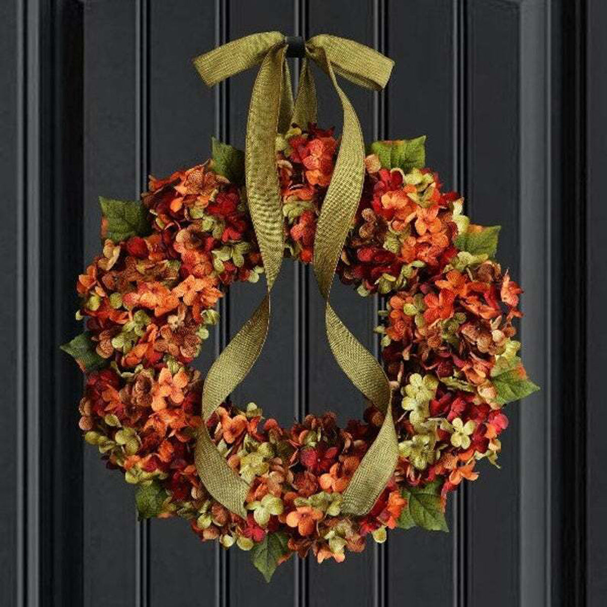 Autumn Hydrangea Wreath on a black door