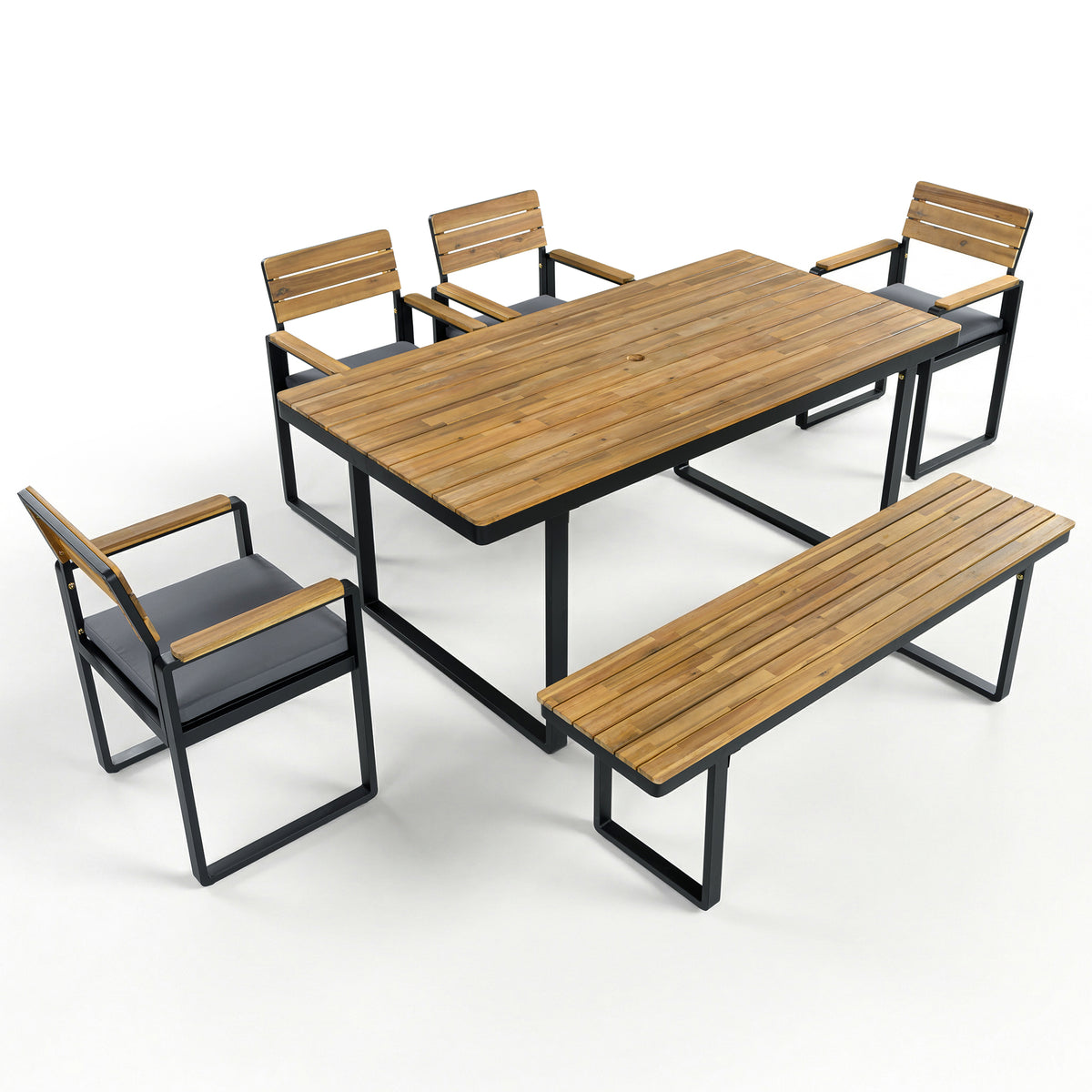 6-Piece Outdoor Dining Set, Acacia Wood, 1 Table with 4