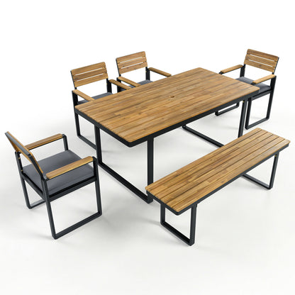6-Piece Outdoor Dining Set, Acacia Wood, 1 Table with 4