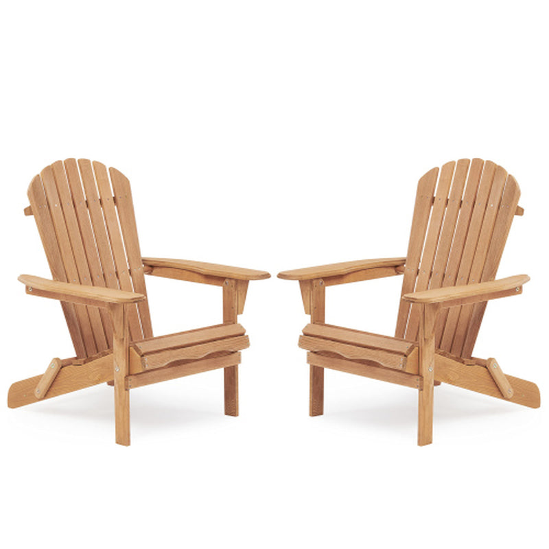 Wooden Outdoor Folding Adirondack Chair 2 Piece Set of Wooden Lounge Patio Chairs