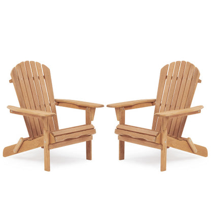 Wooden Outdoor Folding Adirondack Chair 2 Piece Set of Wooden Lounge Patio Chairs