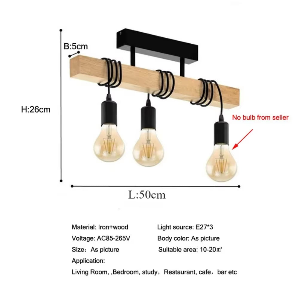 Retro Chandelier Ceiling Light Wood Art Winding Ceiling/Hanging Lamps for Living Room Dining Room Bedroom