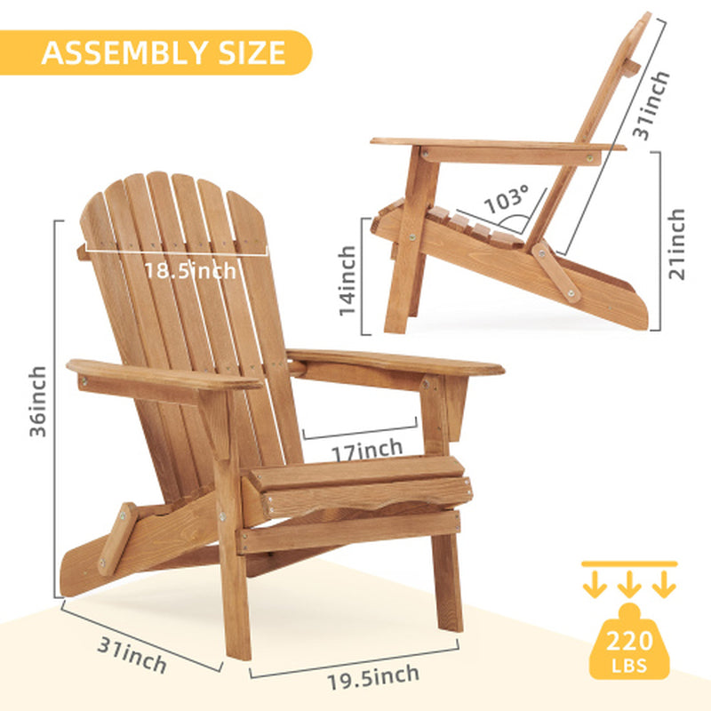 Wooden Outdoor Folding Adirondack Chair 2 Piece Set of Wooden Lounge Patio Chairs