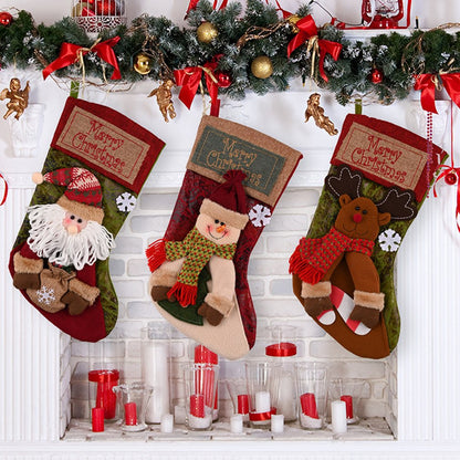 Plush Character Christmas Stockings on a fireplace