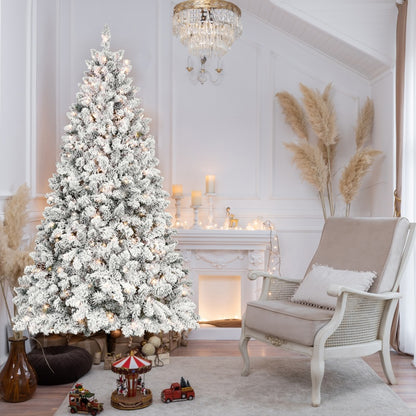 Flocked Pre-Lit Christmas Tree in a living room