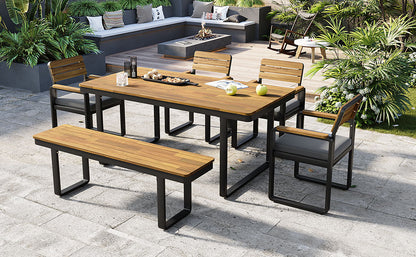 6-Piece Outdoor Dining Set, Acacia Wood, 1 Table with 4