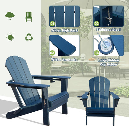 Adirondack Chair, Plastic Adirondack Chairs, HDPE Adirondack Chair, Folding Adirondack Chairs,Outdoor Chairs with Cup Holder for Lawn Patio Deck Fire Pit -Dark Blue