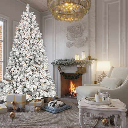 Flocked Pre-Lit Christmas Tree in an elegant room