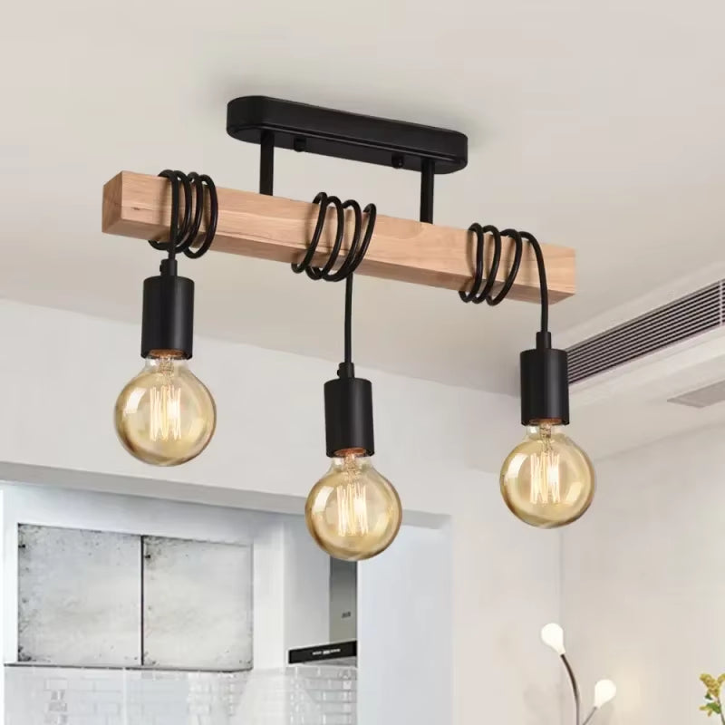 Retro Chandelier Ceiling Light Wood Art Winding Ceiling/Hanging Lamps for Living Room Dining Room Bedroom