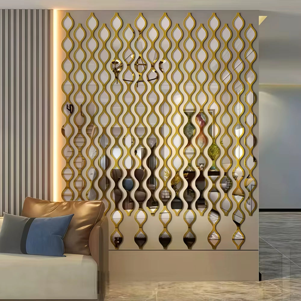 6/12Pcs Gold Teardrop Wall Mirror Kit Decorative Art Mirror for Home Bathroom Bedroom Living Room Hallway