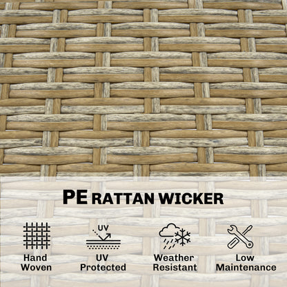 5 Piece Wicker Outdoor Bar Set, Acacia Wood Outdoor High Top Table and Chairs with 3 Tier Shelves, Cushions, Brown