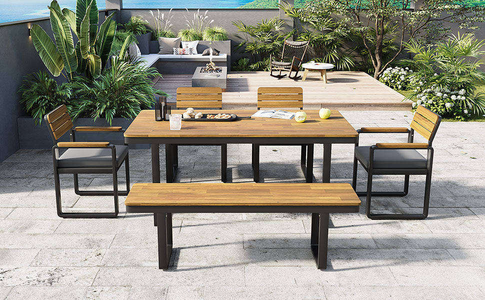 6-Piece Outdoor Dining Set, Acacia Wood, 1 Table with 4