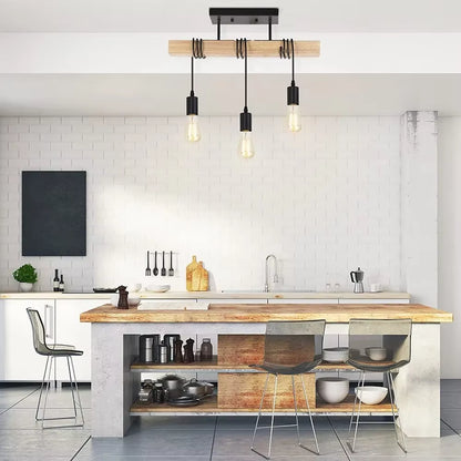 Retro Chandelier Ceiling Light Wood Art Winding Ceiling/Hanging Lamps for Living Room Dining Room Bedroom