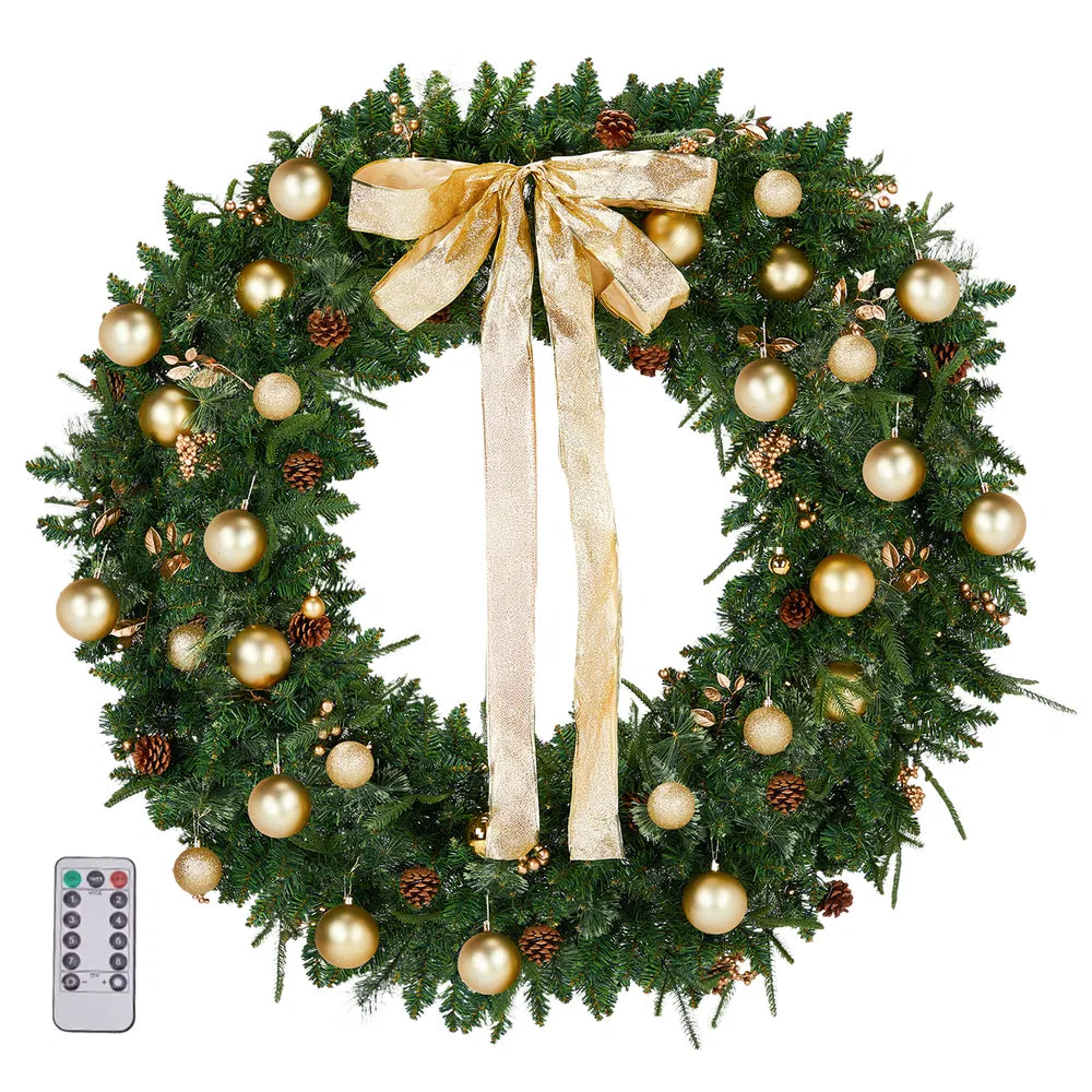 48 inch Pre-Lit Gold Ornament Wreath with remote