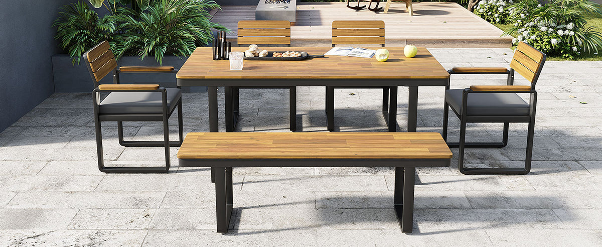 6-Piece Outdoor Dining Set, Acacia Wood, 1 Table with 4