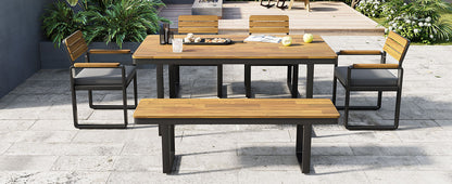 6-Piece Outdoor Dining Set, Acacia Wood, 1 Table with 4