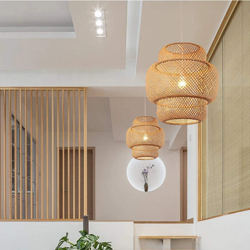 Modern Bamboo Hand Woven Bamboo Art Chandelier Dining Rroom
