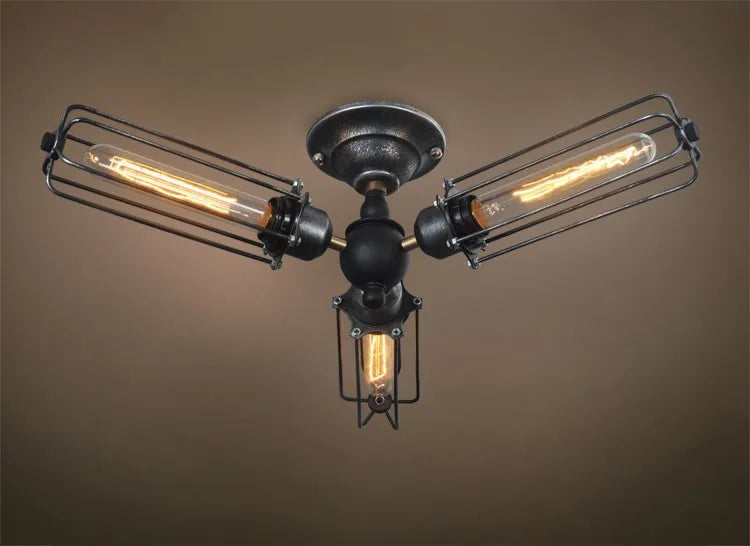 Vintage Industrial Barn Metal Cage Ceiling Lamp Flush Mount