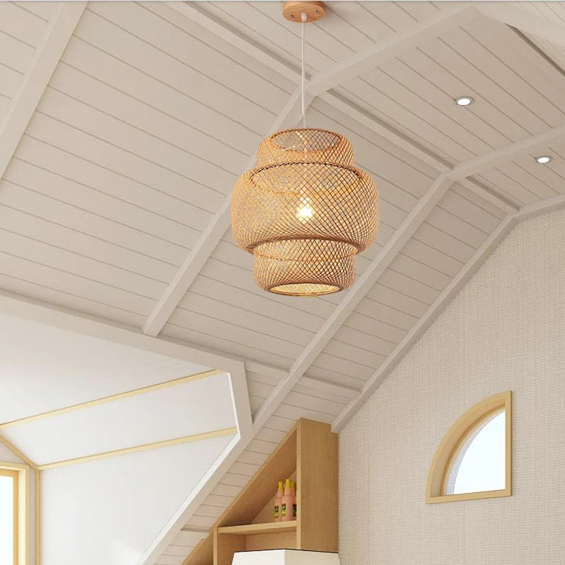 Modern Bamboo Hand Woven Bamboo Art Chandelier Dining Rroom