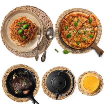 Natual Straw Weave Rattan round Placemats Cups Mat Dining